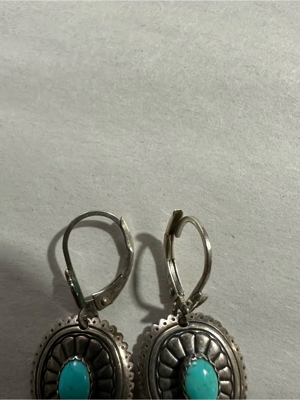 Vtg QT Southwest Sterling 925 Turquoise Dream Catcher Dangle Earring 2” Pierced